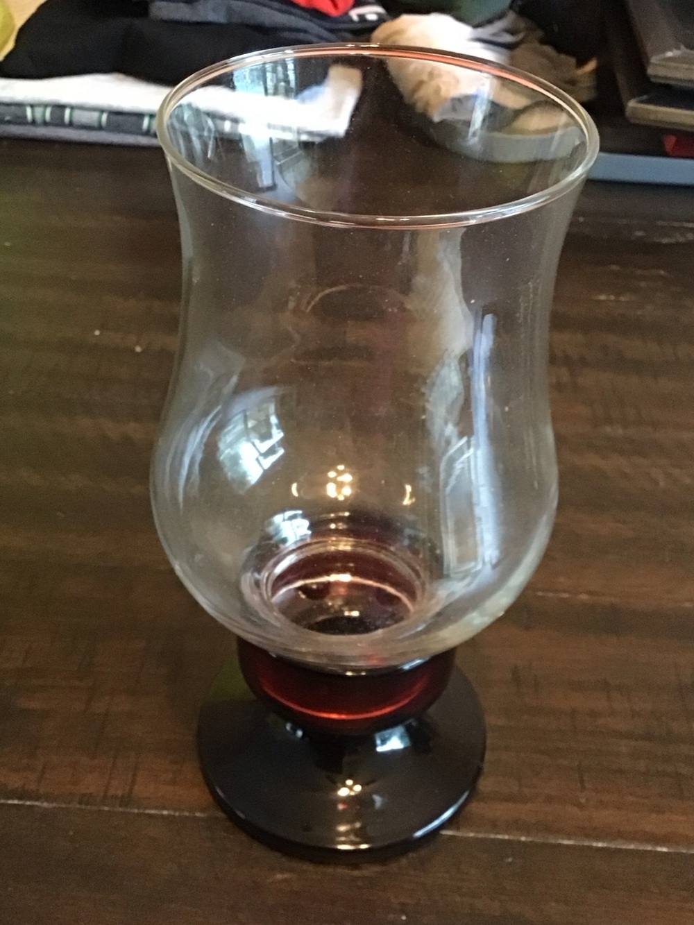 Clear Tulip Glass with Dark Red Accent taper/votive candle holder